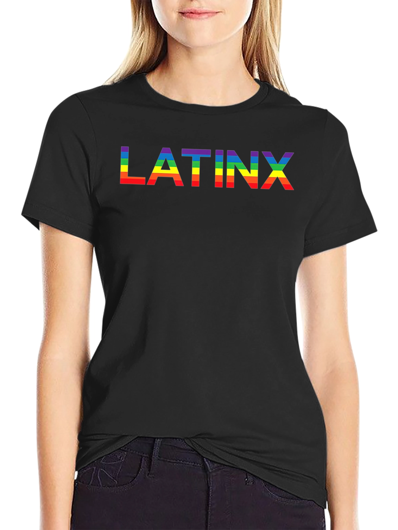 Latinx Pride Rainbow Tee - Black Cotton T-Shirt