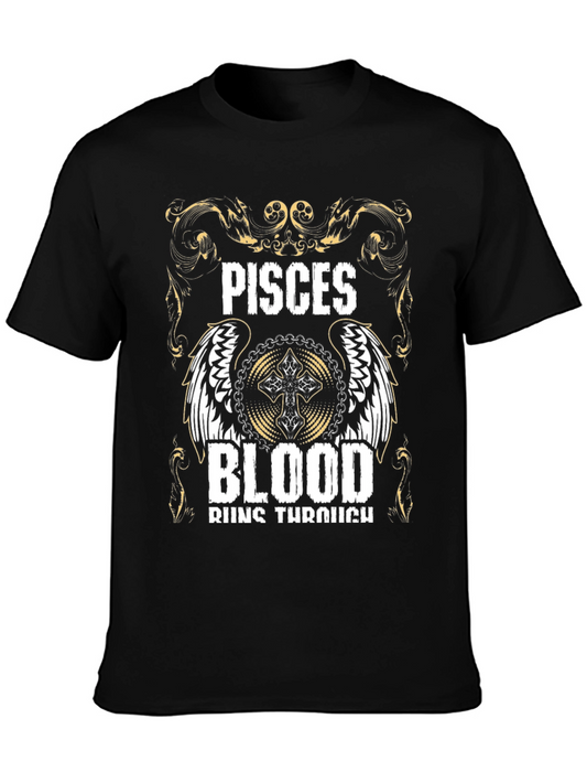 Pisces Blood Runs Through T-Shirt - Zodiac Graphic Tee