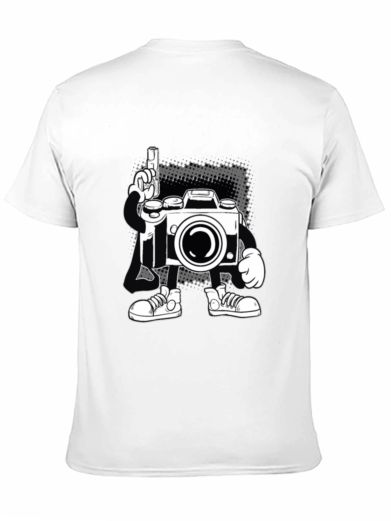 Cartoon Camera Graphic Tee - Black Cotton