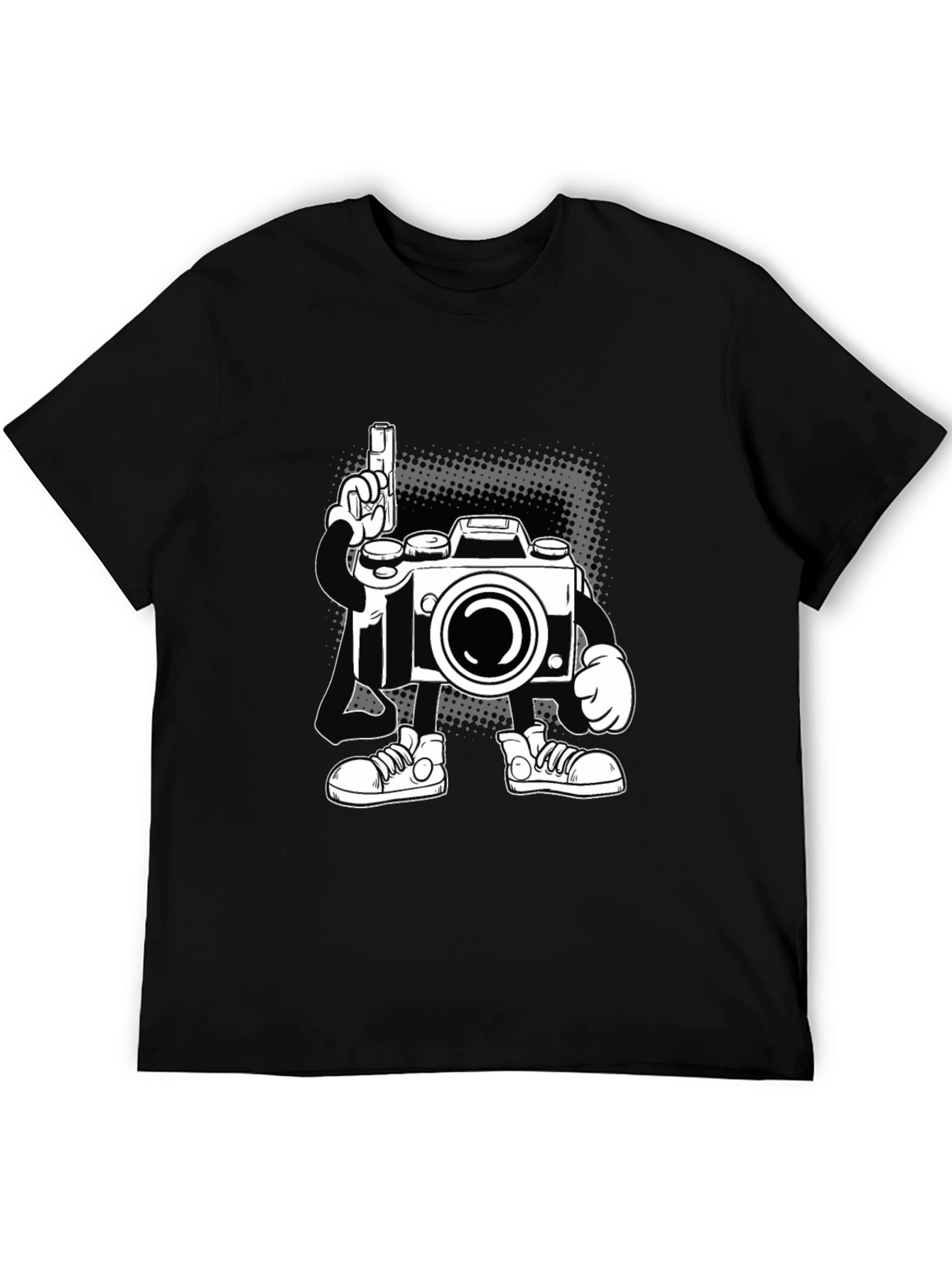 Cartoon Camera Graphic Tee - Black Cotton