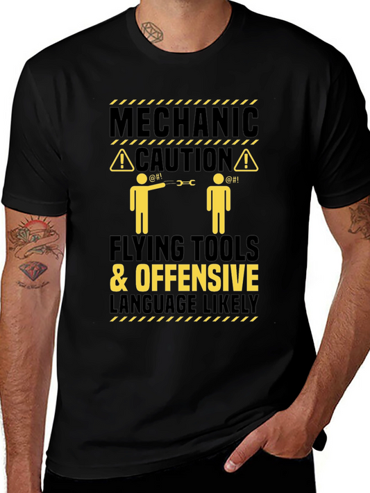 Mechanic Caution Funny Graphic T-Shirt