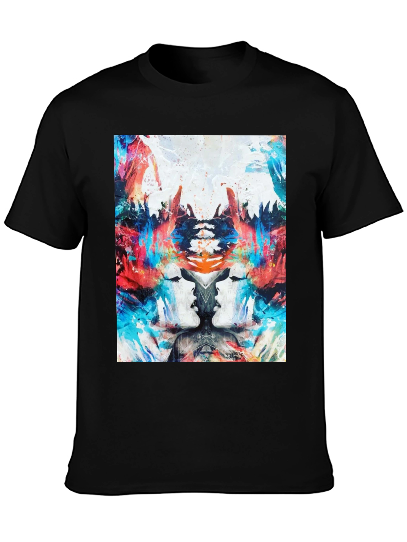 Abstract Face Print Black T-Shirt