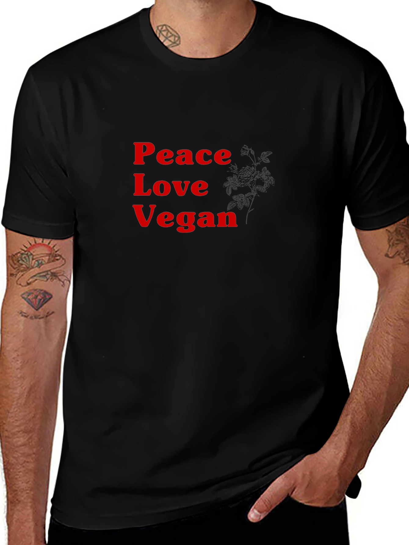 Peace Love Vegan Black T-Shirt