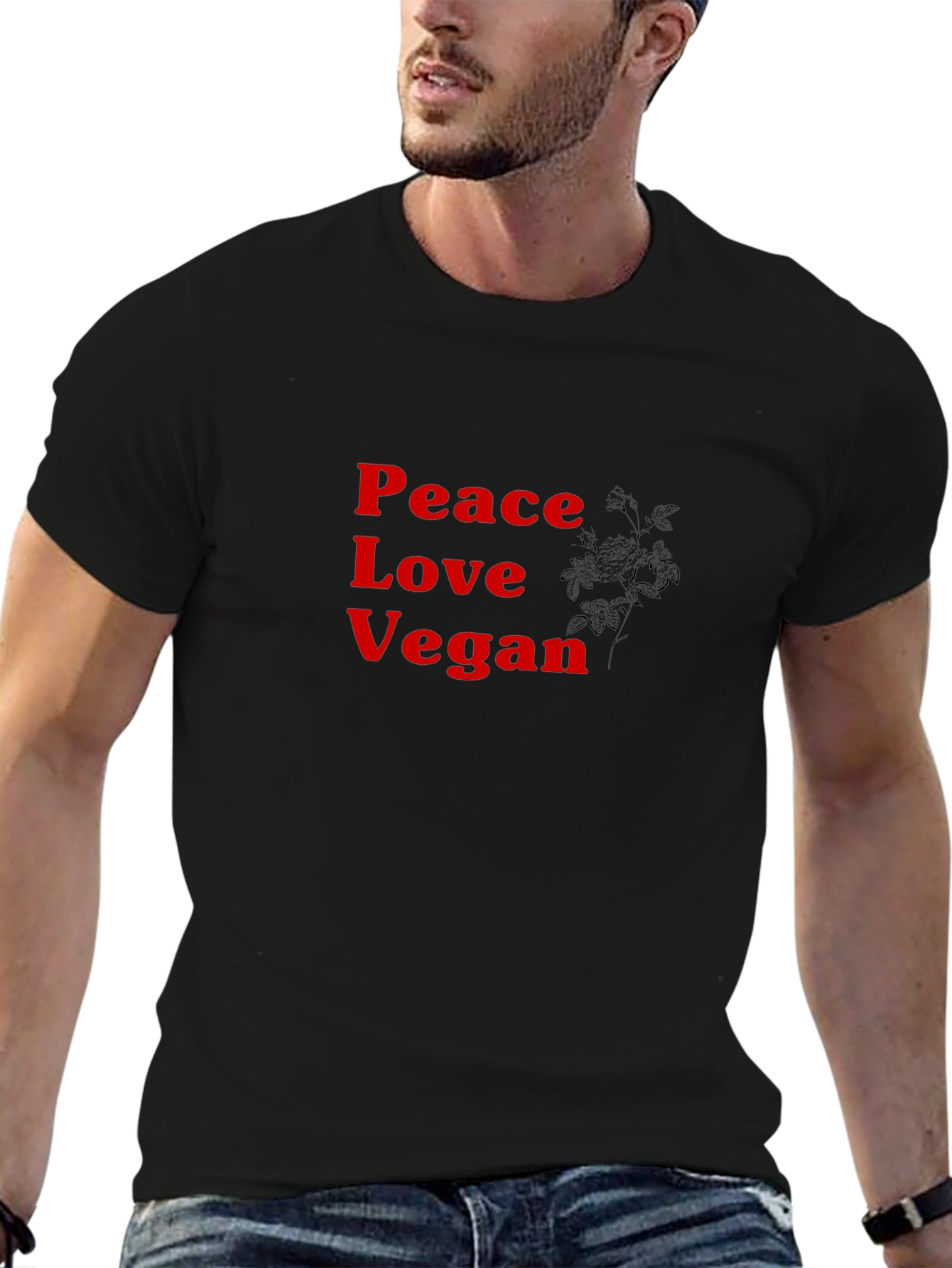 Peace Love Vegan Black T-Shirt