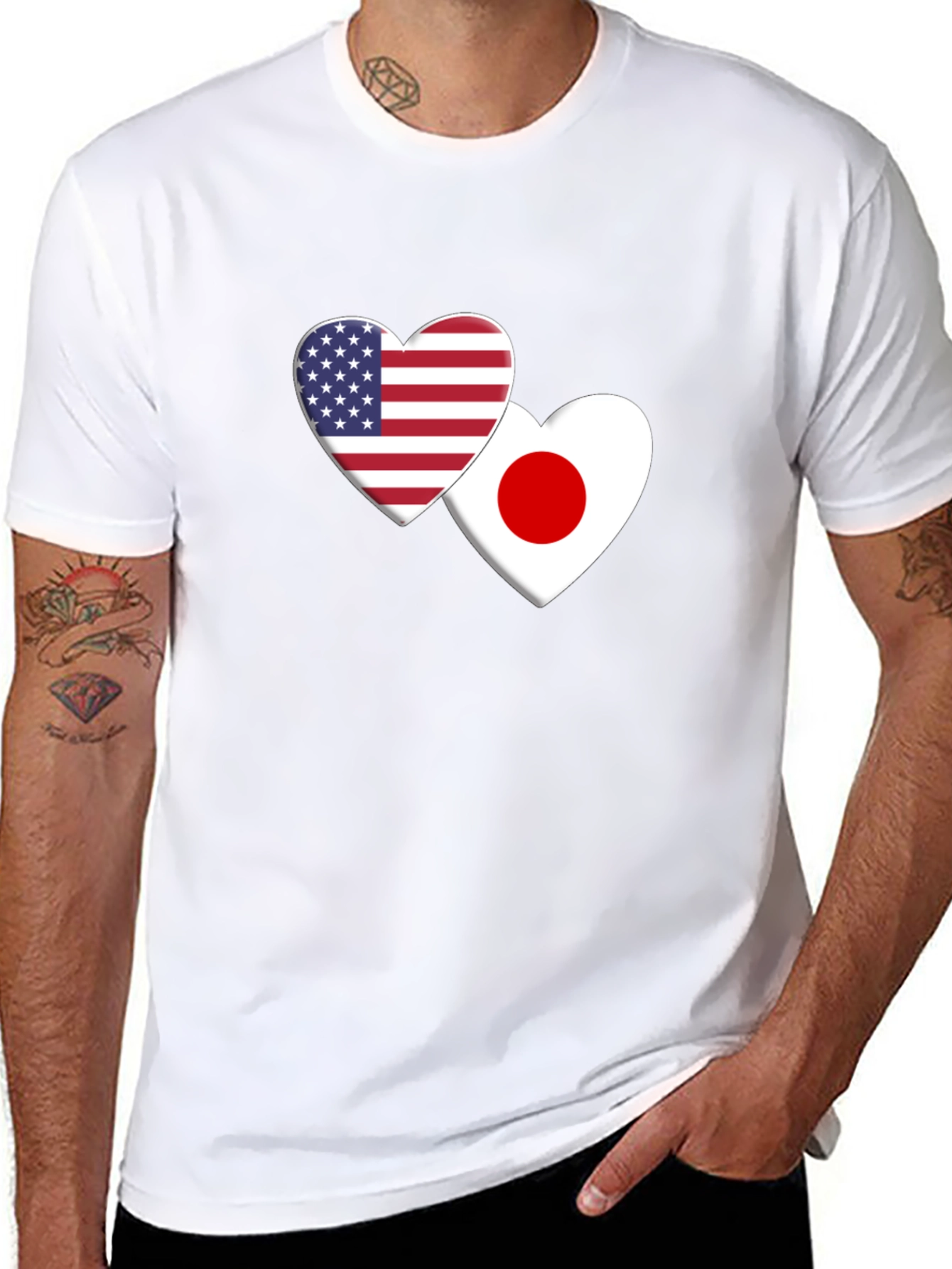 USA & Japan Heart Flag T-Shirt