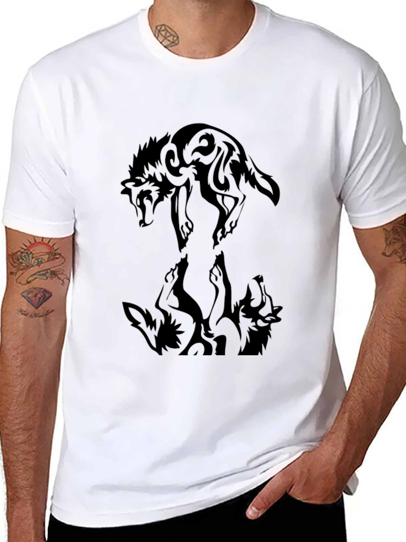 Tribal Wolf Graphic Black Tee