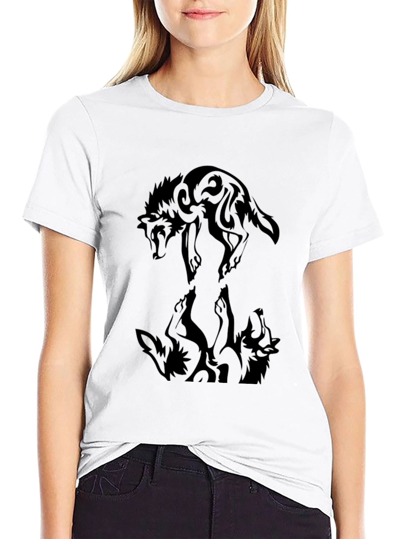 Tribal Wolf Graphic Black Tee