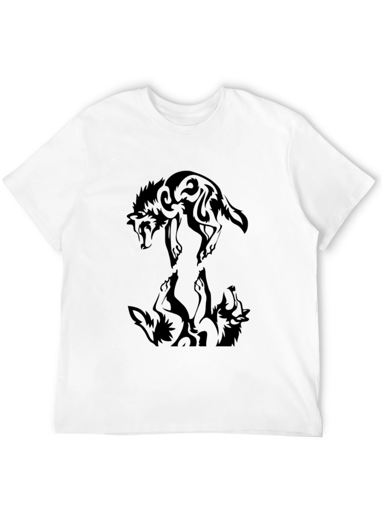 Tribal Wolf Graphic Black Tee