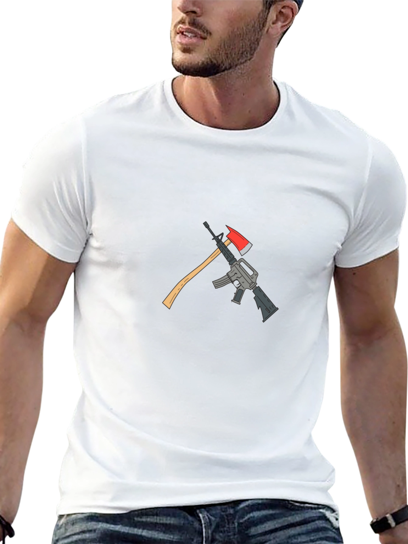 Axe and Rifle Graphic Black T-Shirt