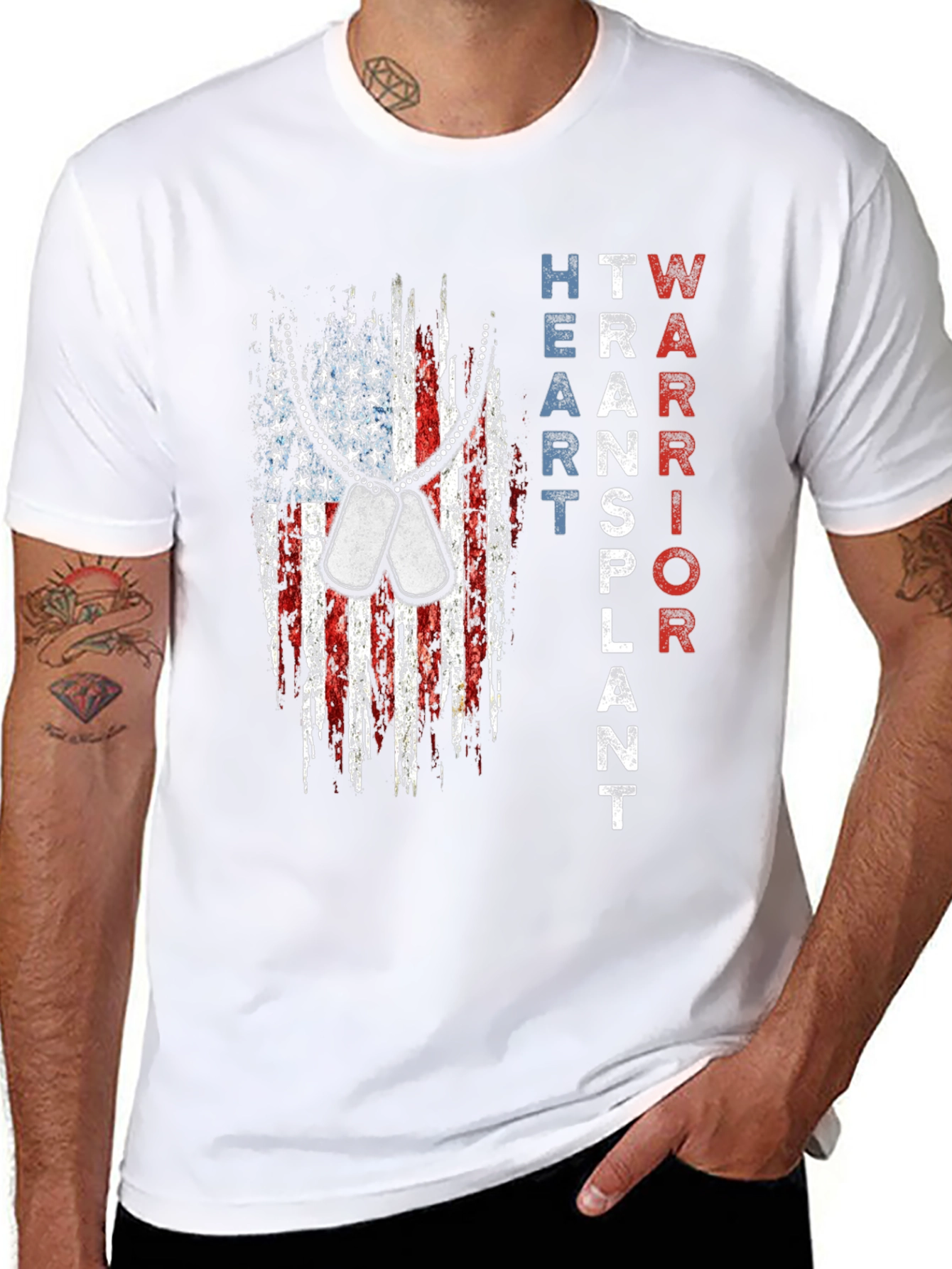Heart Transplant Warrior Patriotic USA Flag T-Shirt