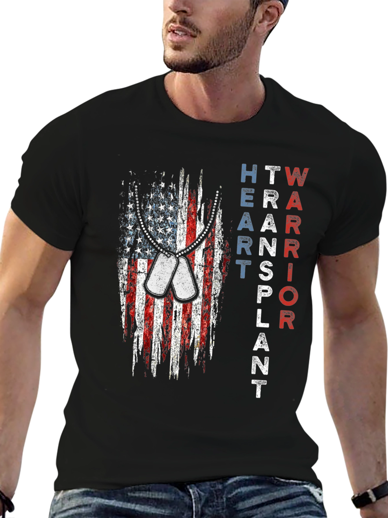 Heart Transplant Warrior Patriotic USA Flag T-Shirt