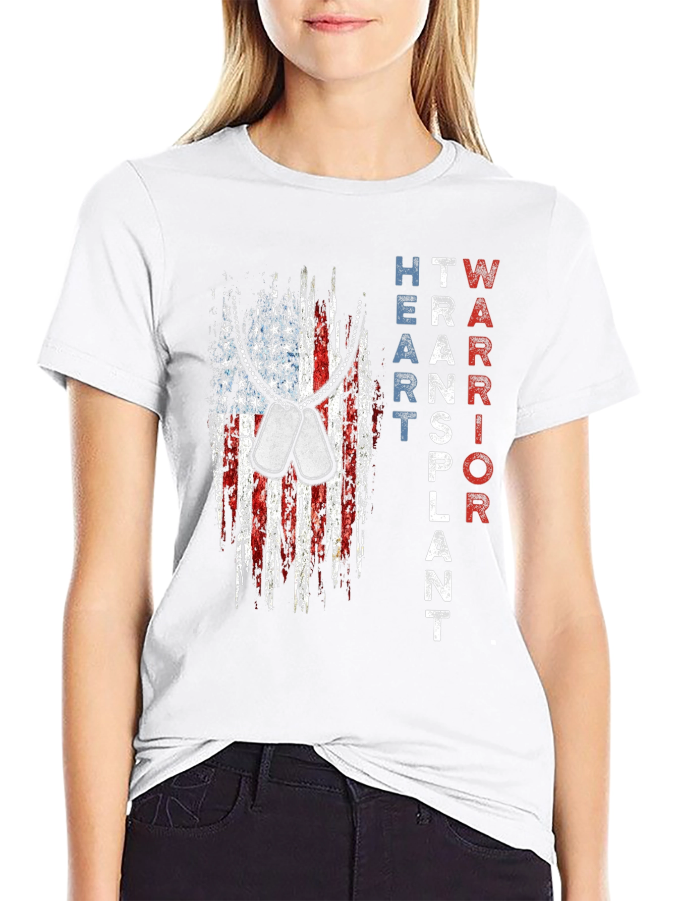 Heart Transplant Warrior Patriotic USA Flag T-Shirt