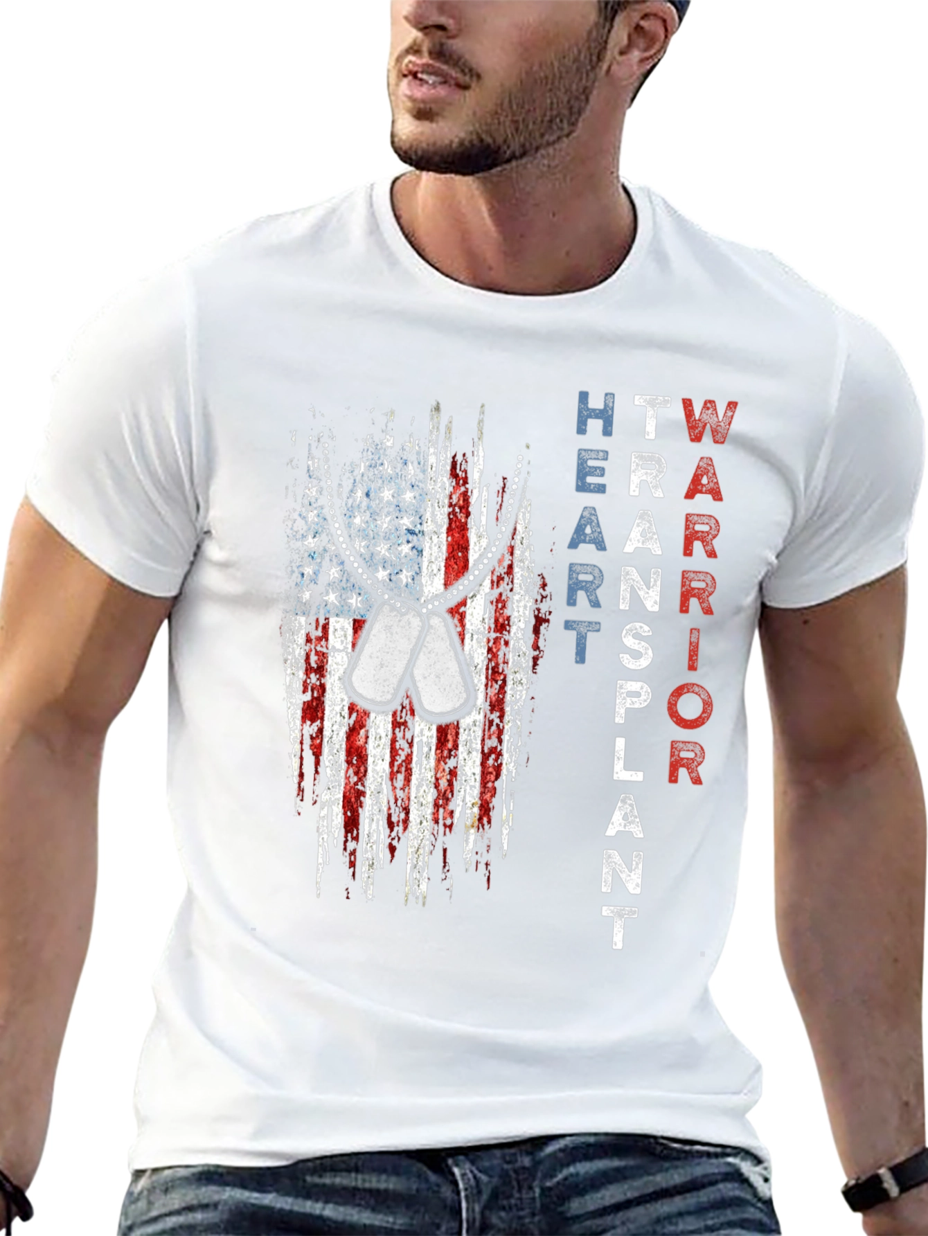 Heart Transplant Warrior Patriotic USA Flag T-Shirt