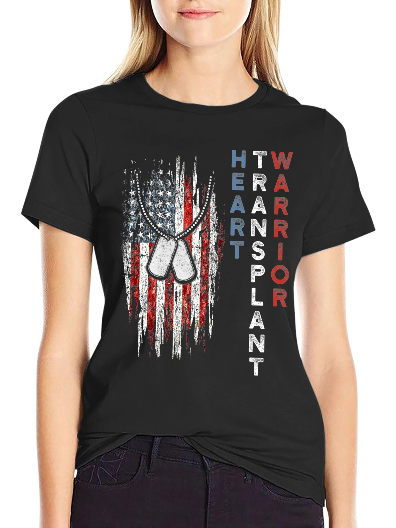 Heart Transplant Warrior Patriotic USA Flag T-Shirt