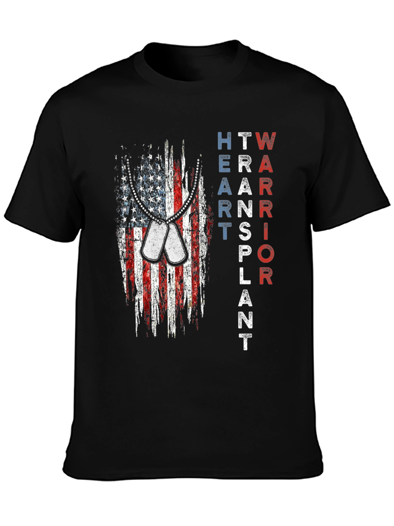 Heart Transplant Warrior Patriotic USA Flag T-Shirt