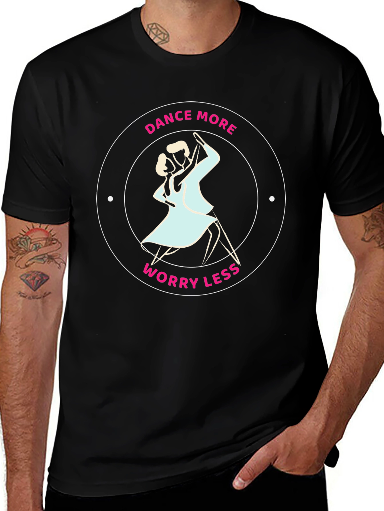 Dance More Worry Less Black Graphic Tee