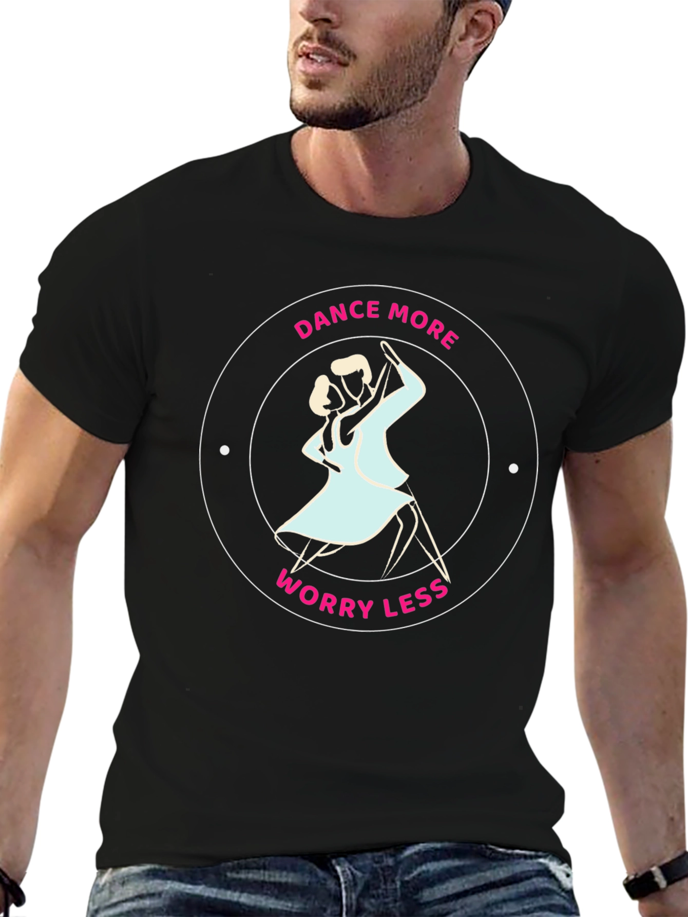 Dance More Worry Less Black Graphic Tee