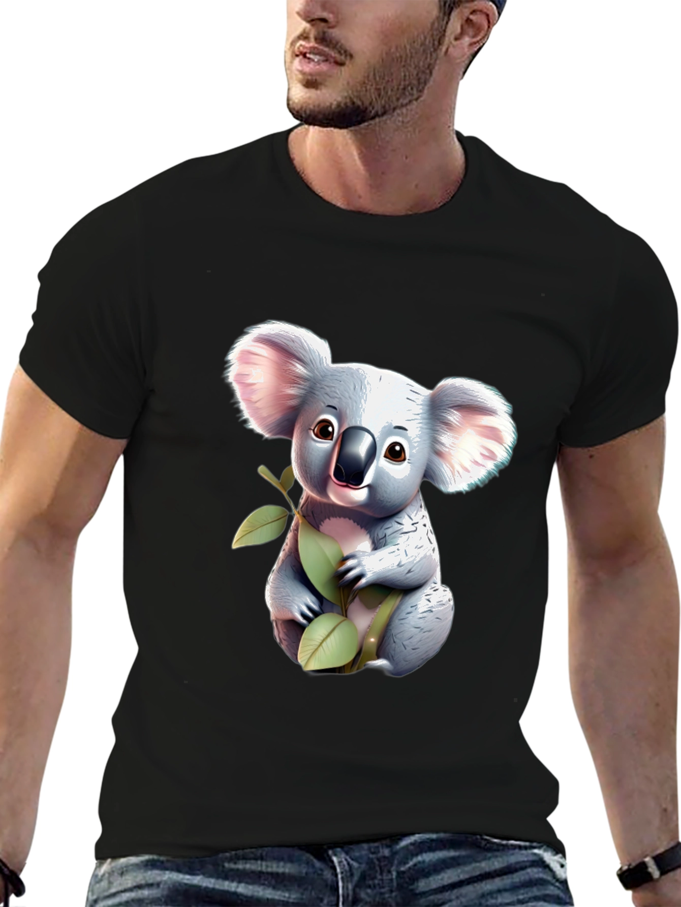 Cute Koala Bear Graphic T-Shirt - Black