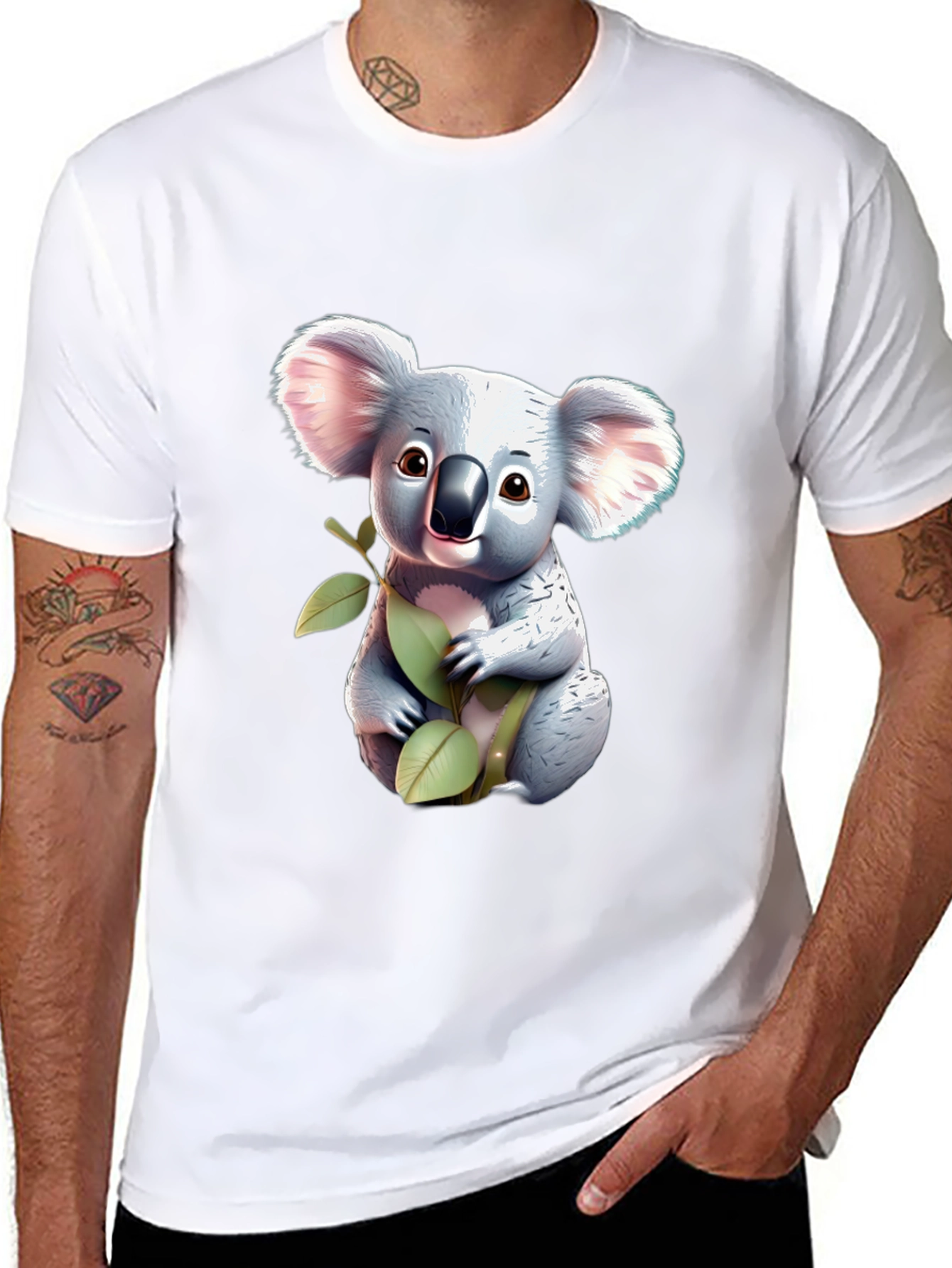 Cute Koala Bear Graphic T-Shirt - Black