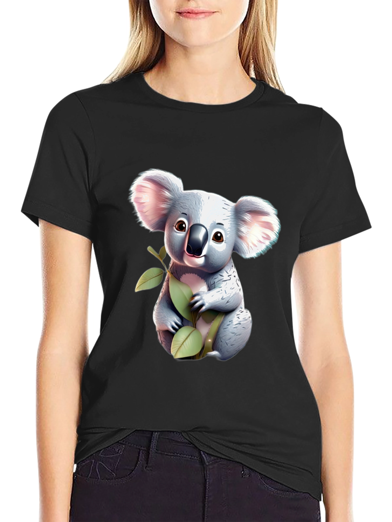 Cute Koala Bear Graphic T-Shirt - Black