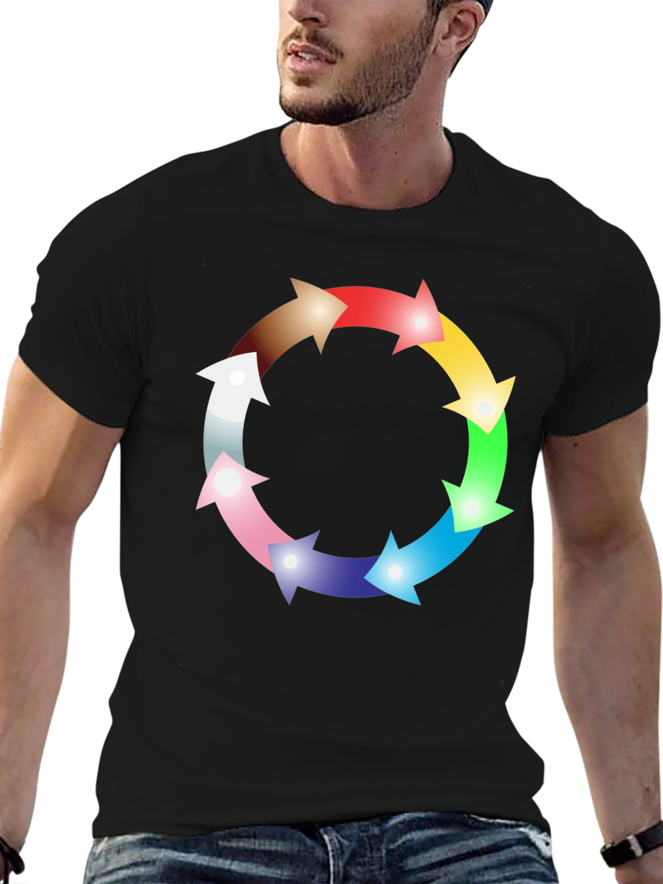 Rainbow Arrow Circle Graphic Black Tee
