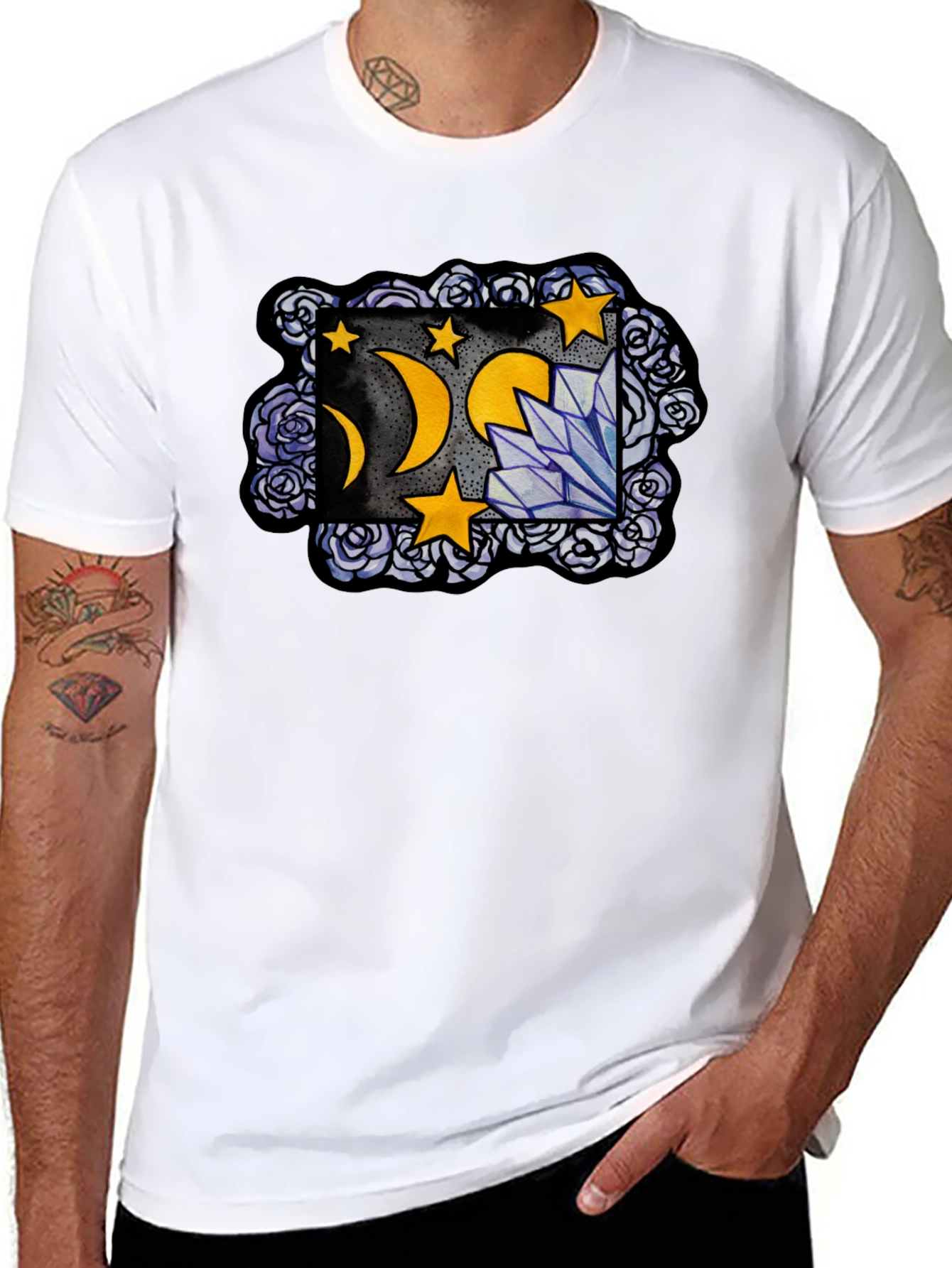 Mystic Moon & Crystal Graphic T-Shirt - Black