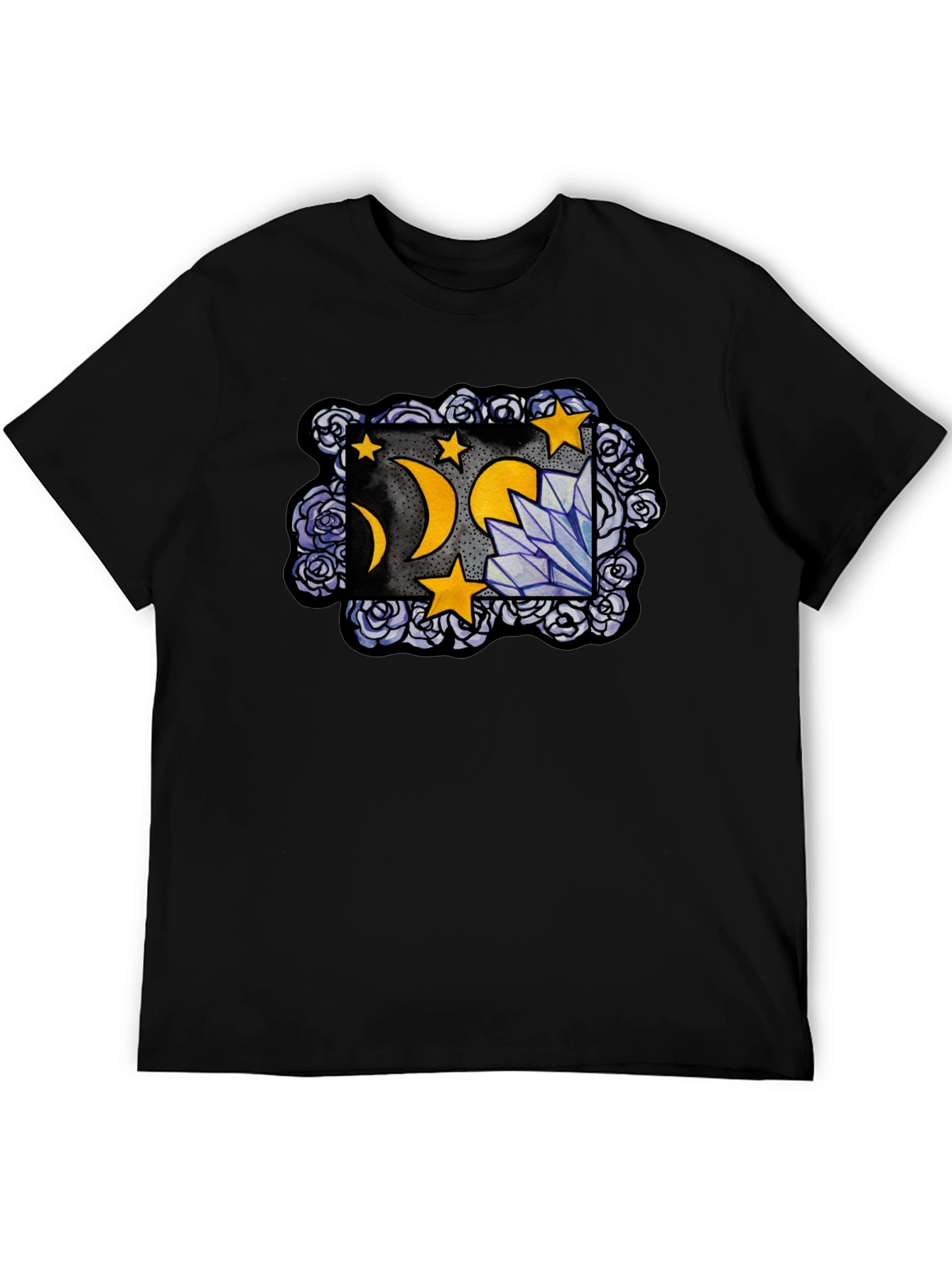 Mystic Moon & Crystal Graphic T-Shirt - Black