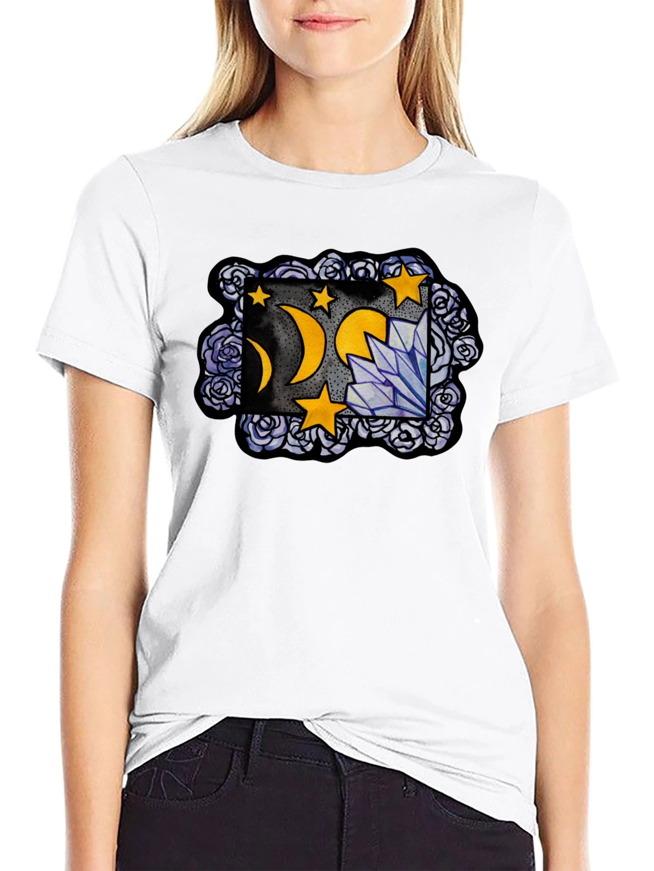 Mystic Moon & Crystal Graphic T-Shirt - Black