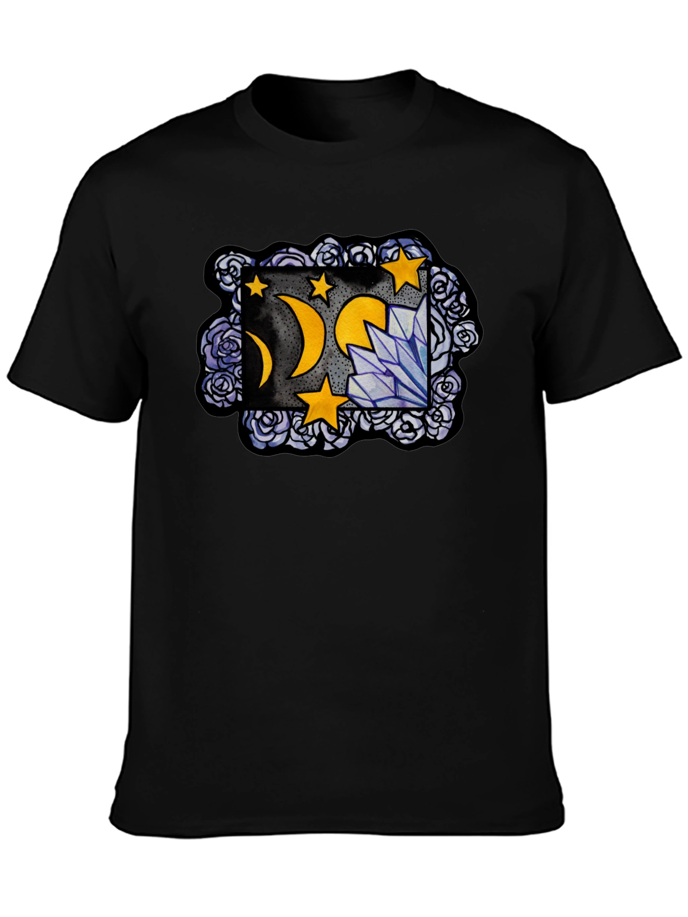 Mystic Moon & Crystal Graphic T-Shirt - Black