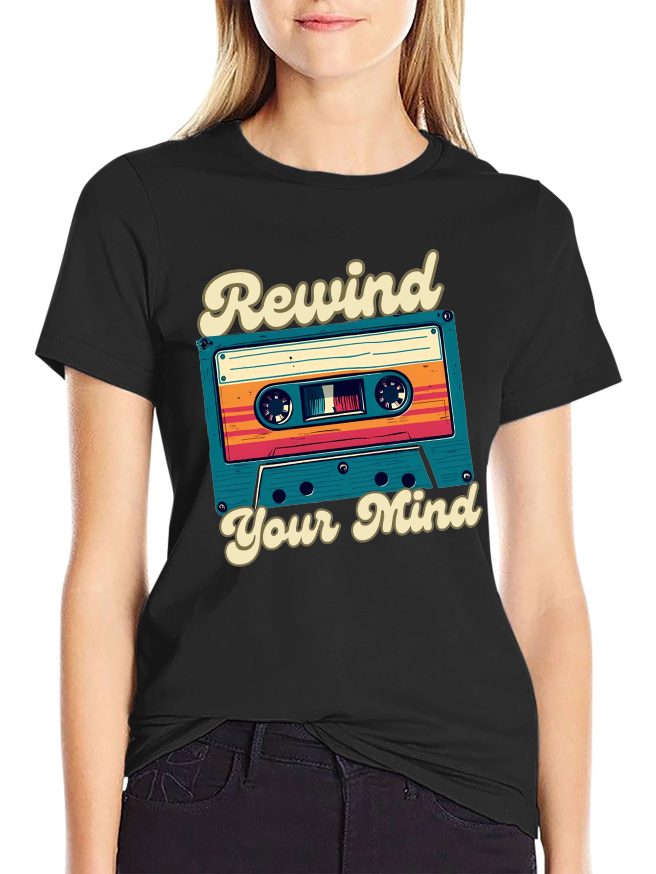 Retro Cassette Tape Rewind Your Mind Graphic Tee