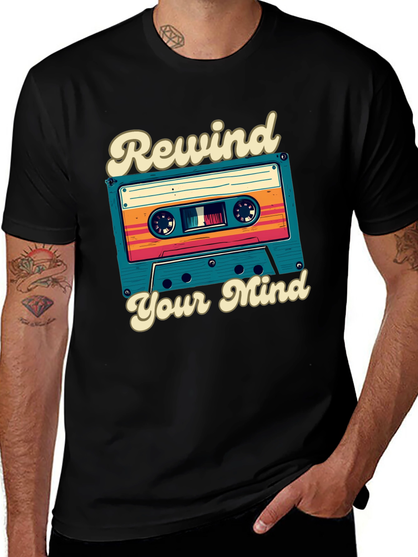 Retro Cassette Tape Rewind Your Mind Graphic Tee