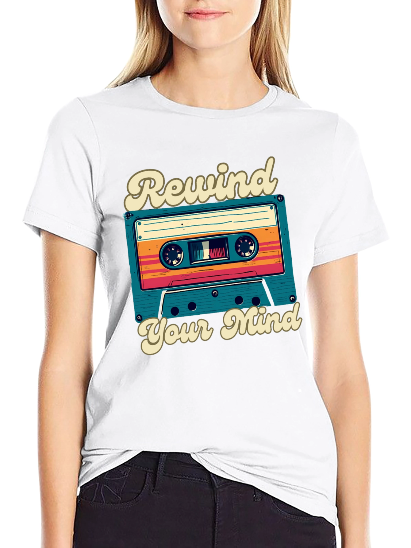 Retro Cassette Tape Rewind Your Mind Graphic Tee
