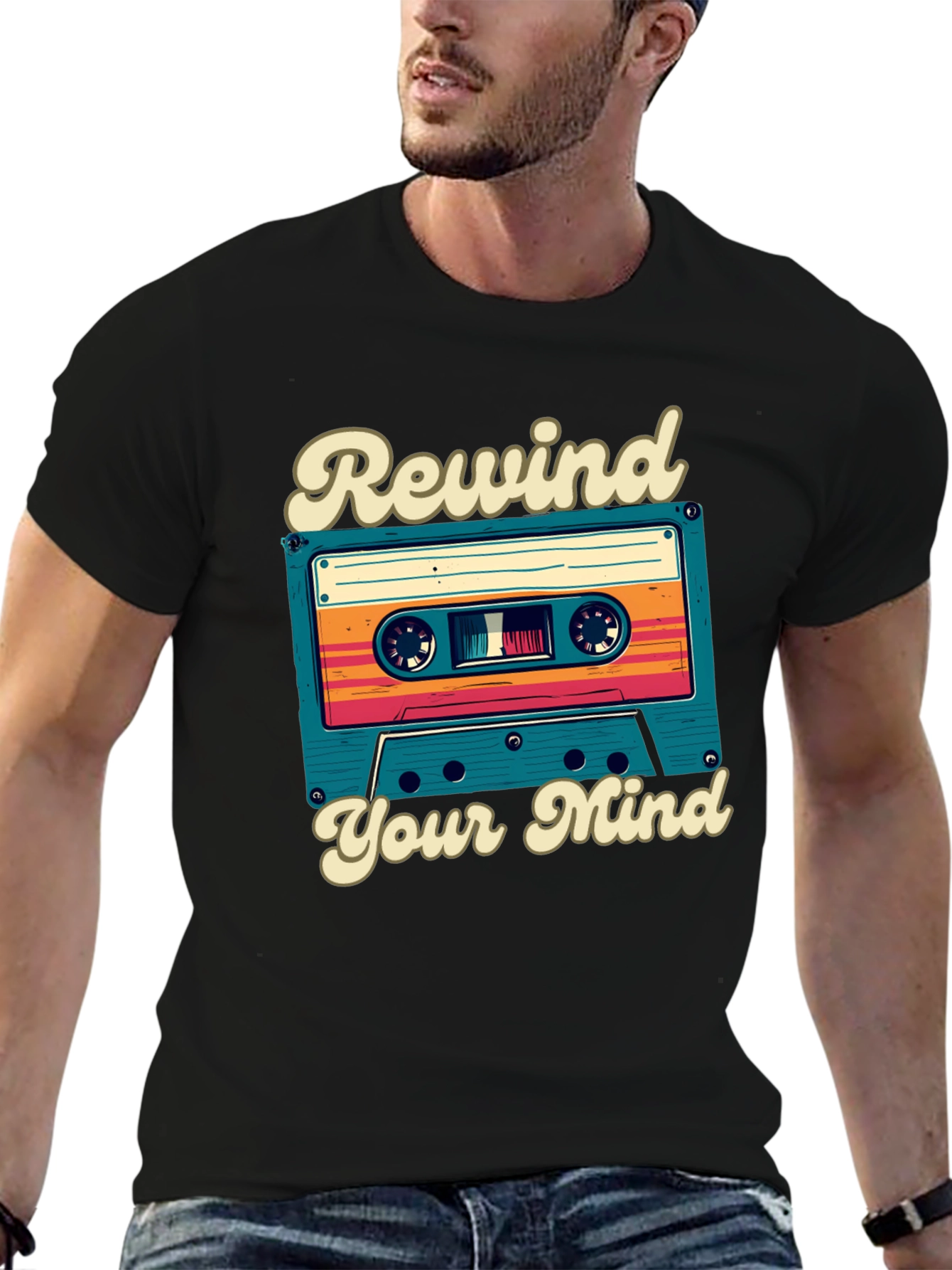 Retro Cassette Tape Rewind Your Mind Graphic Tee