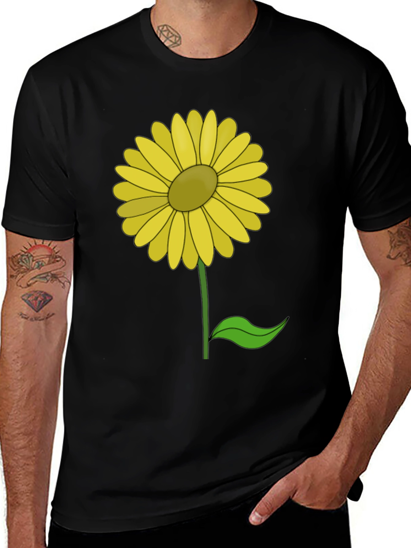 Sunflower Graphic Print Black T-Shirt