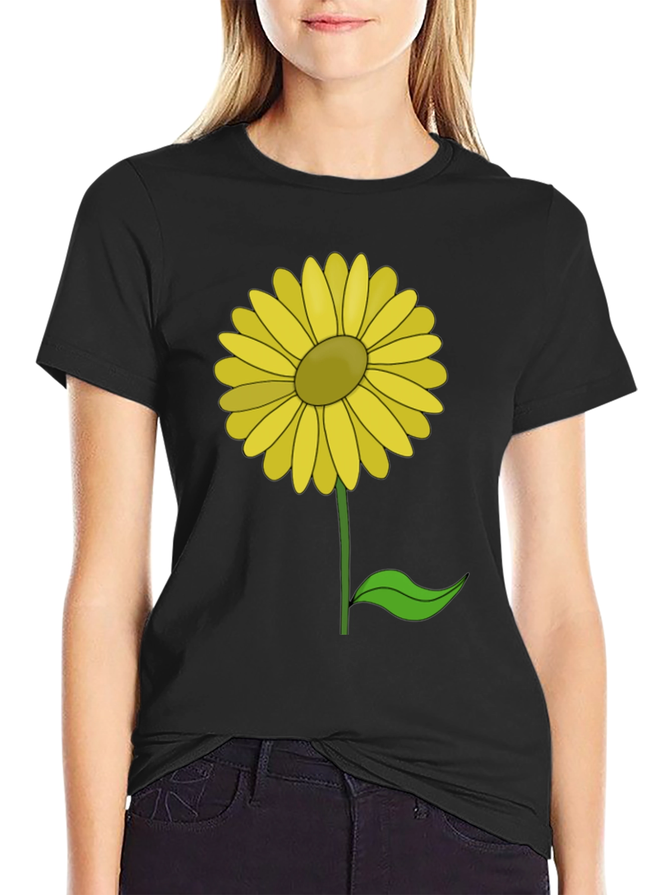 Sunflower Graphic Print Black T-Shirt