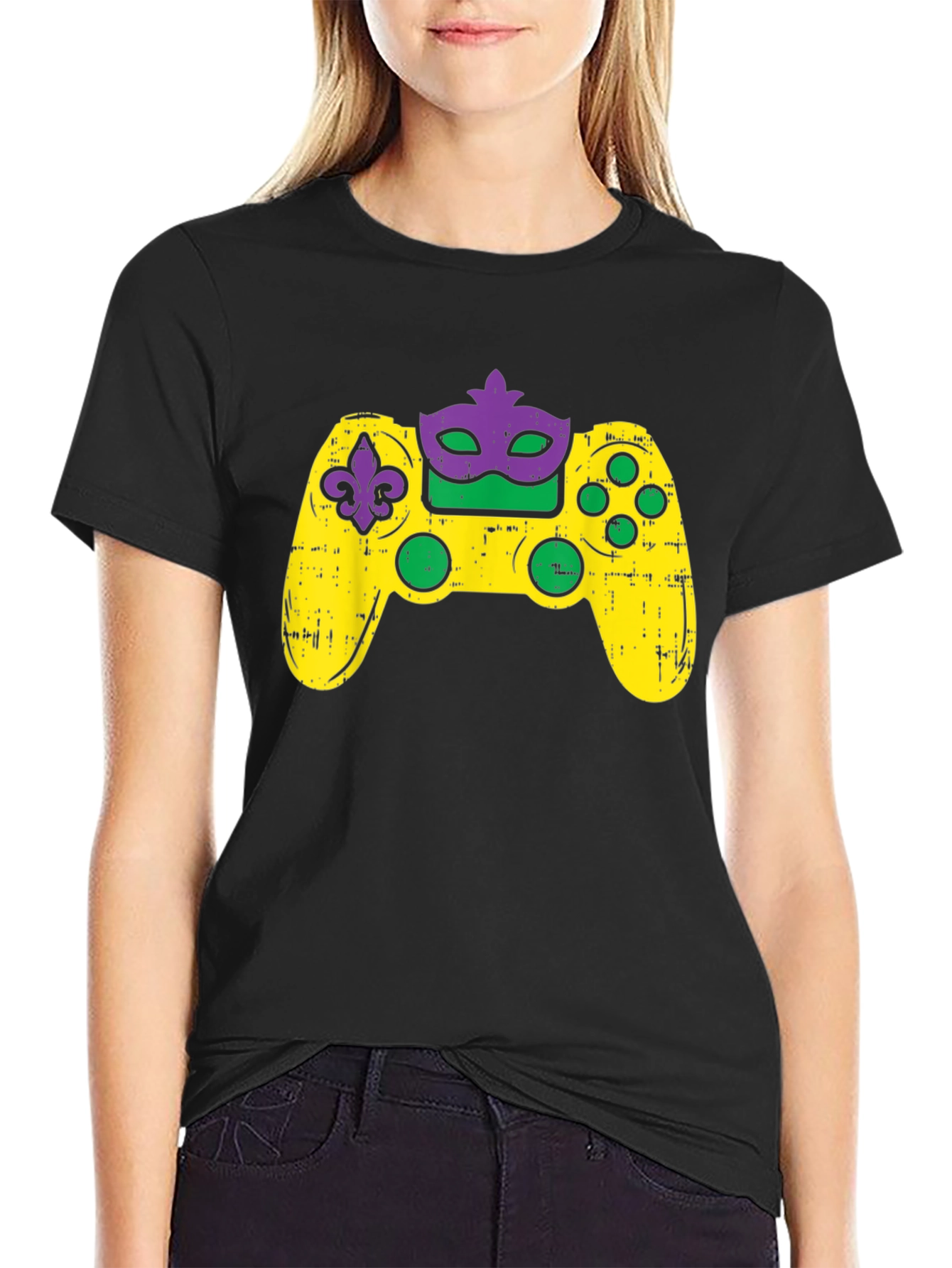Gamer Mardi Gras Controller Graphic T-Shirt