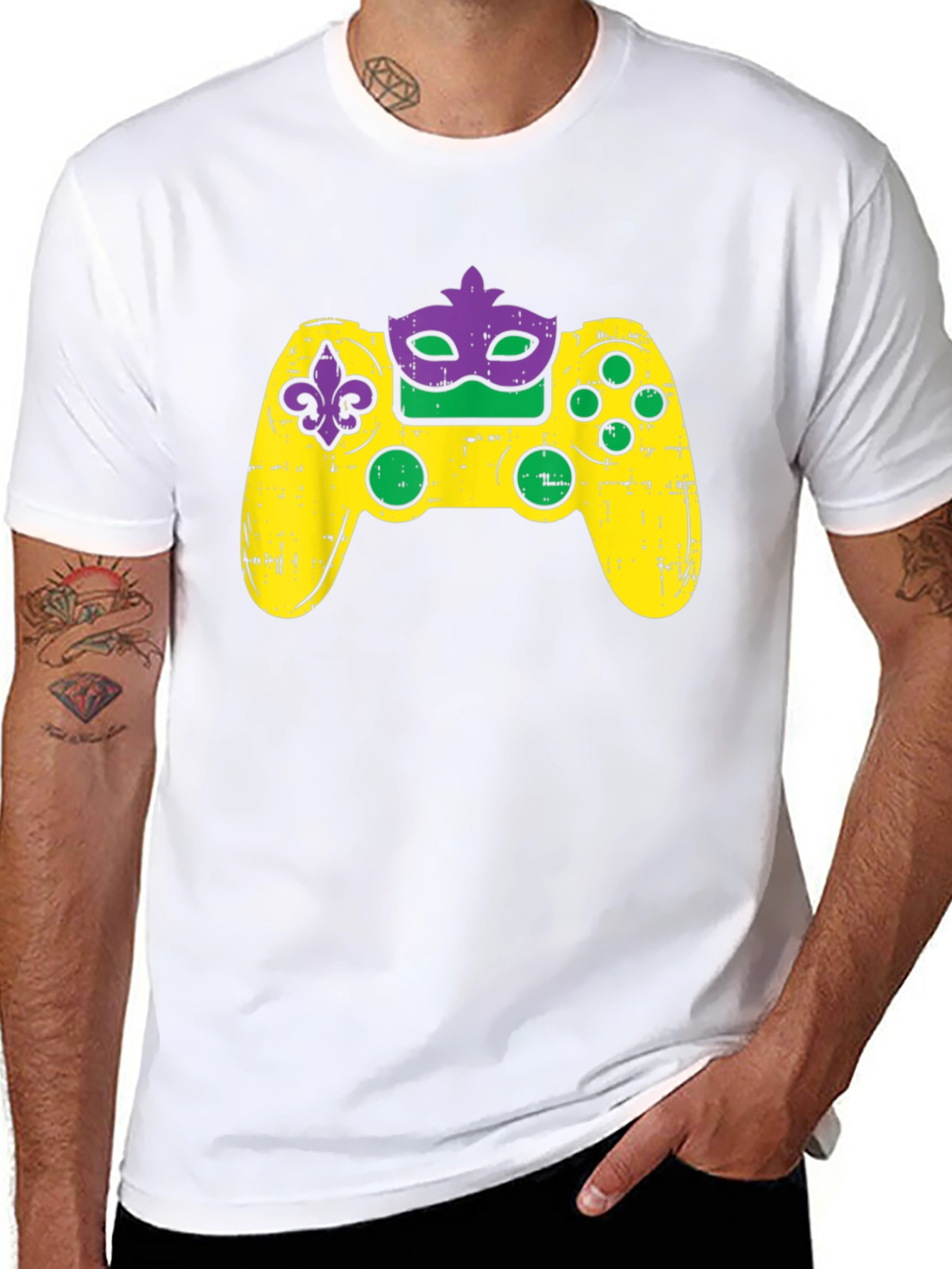 Gamer Mardi Gras Controller Graphic T-Shirt