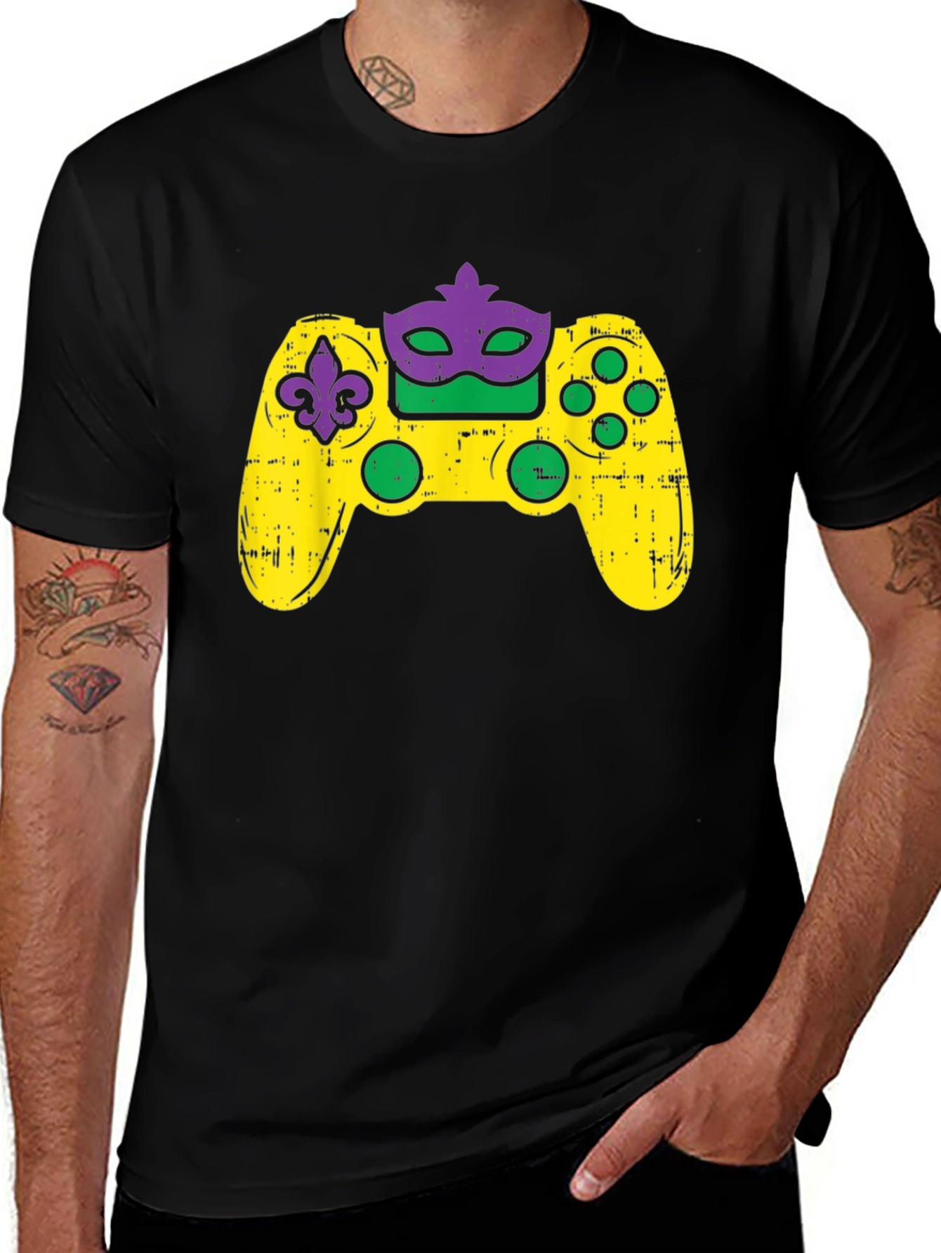Gamer Mardi Gras Controller Graphic T-Shirt