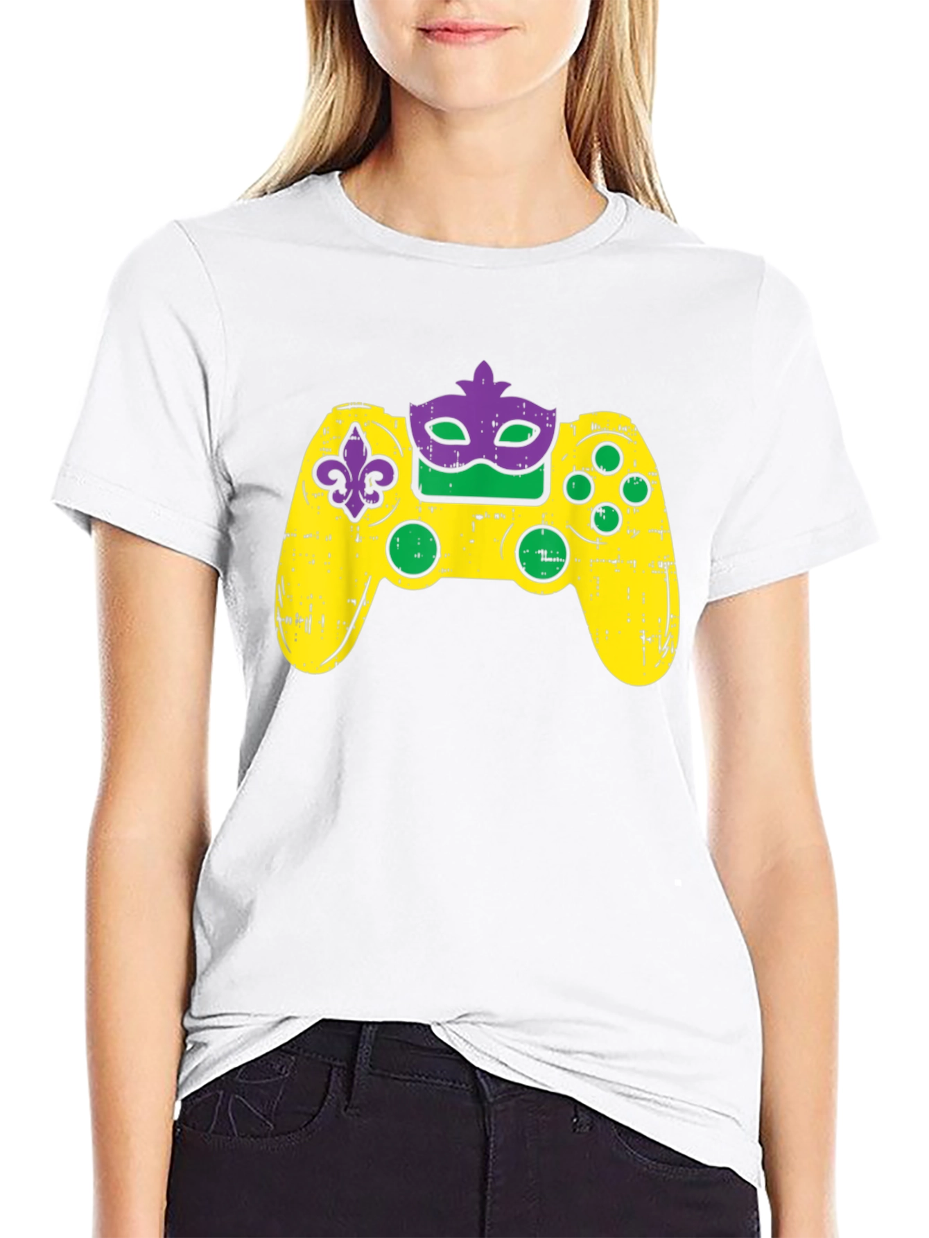Gamer Mardi Gras Controller Graphic T-Shirt