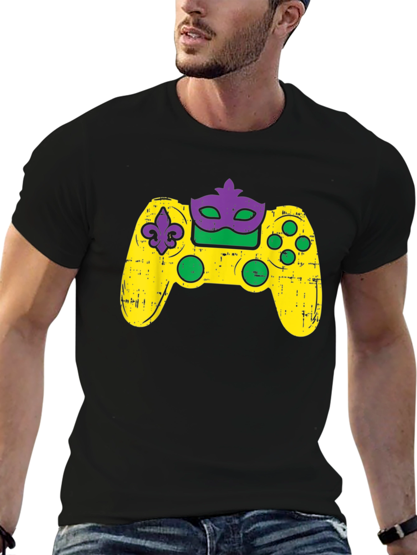 Gamer Mardi Gras Controller Graphic T-Shirt