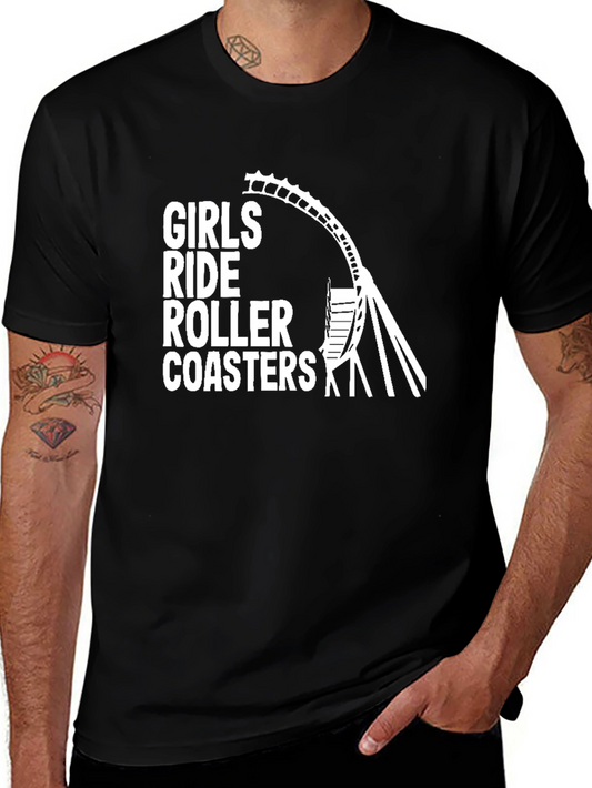 Girls Ride Roller Coasters Graphic Tee - Black Cotton Blend