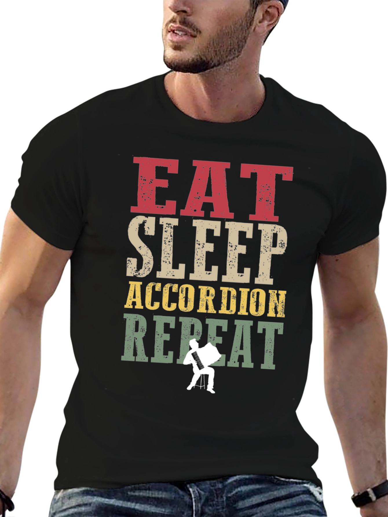 Eat Sleep Accordion Repeat Graphic T-Shirt