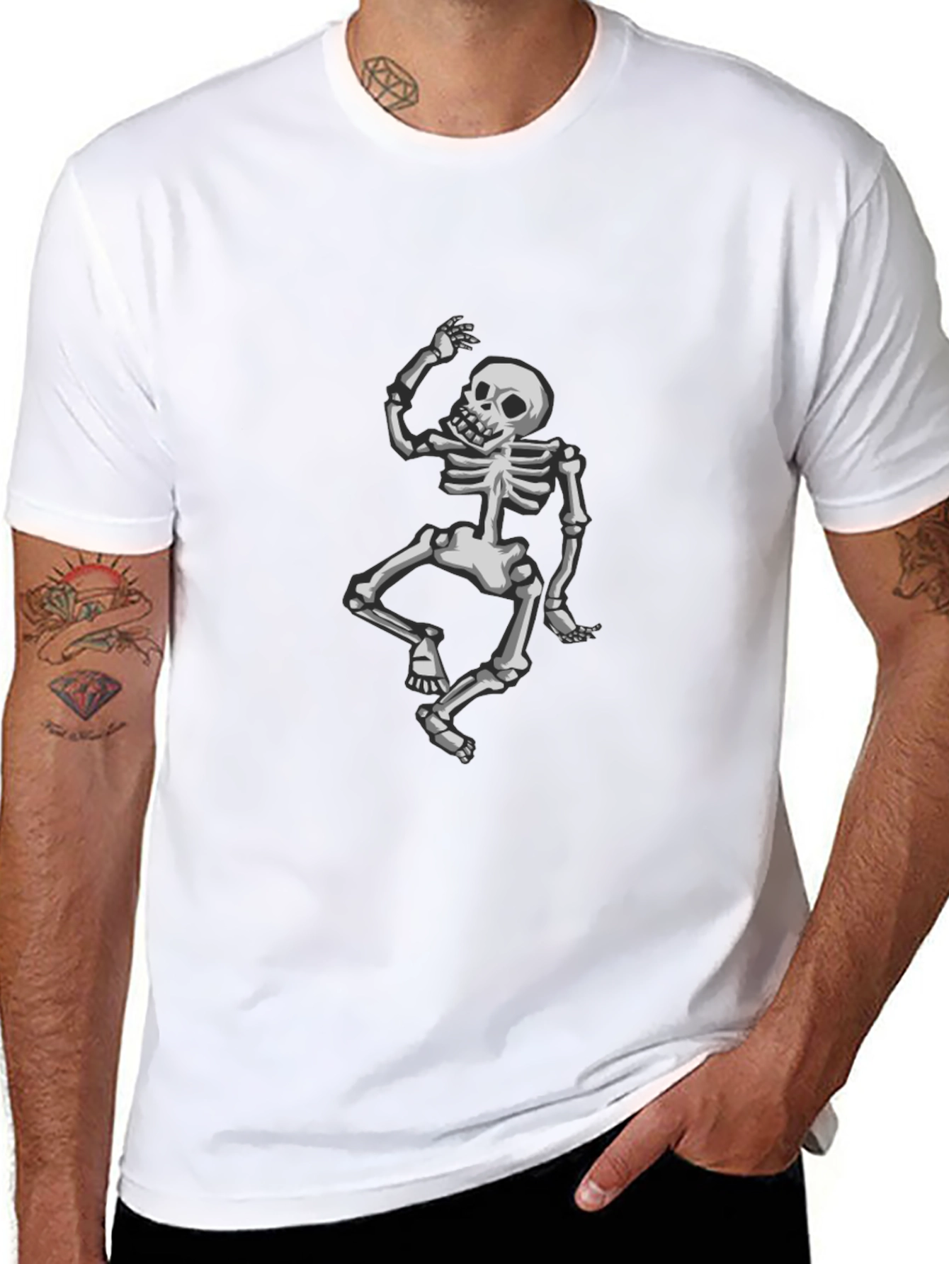 Dancing Skeleton Graphic Tee - Black Cotton T-Shirt