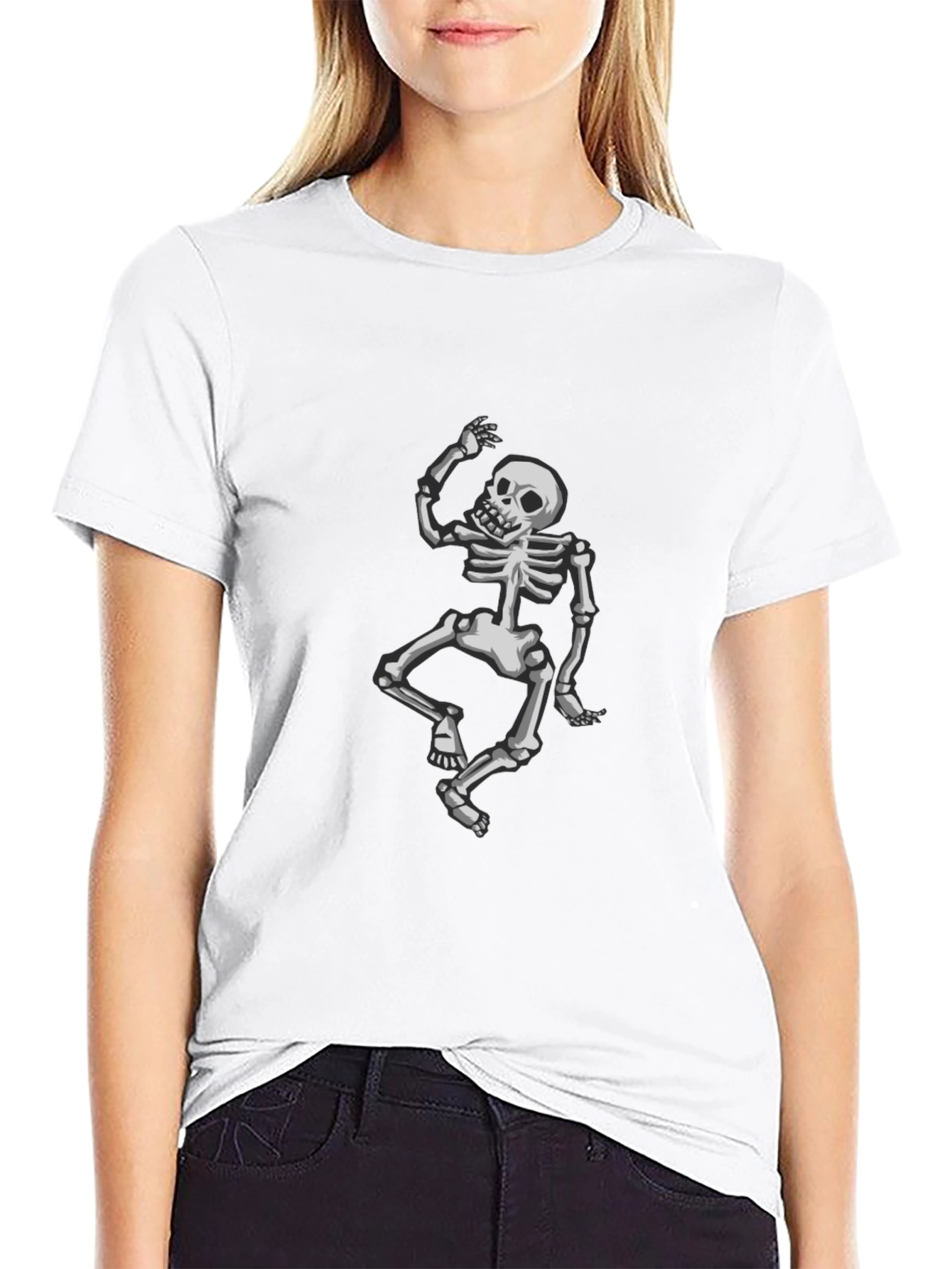Dancing Skeleton Graphic Tee - Black Cotton T-Shirt