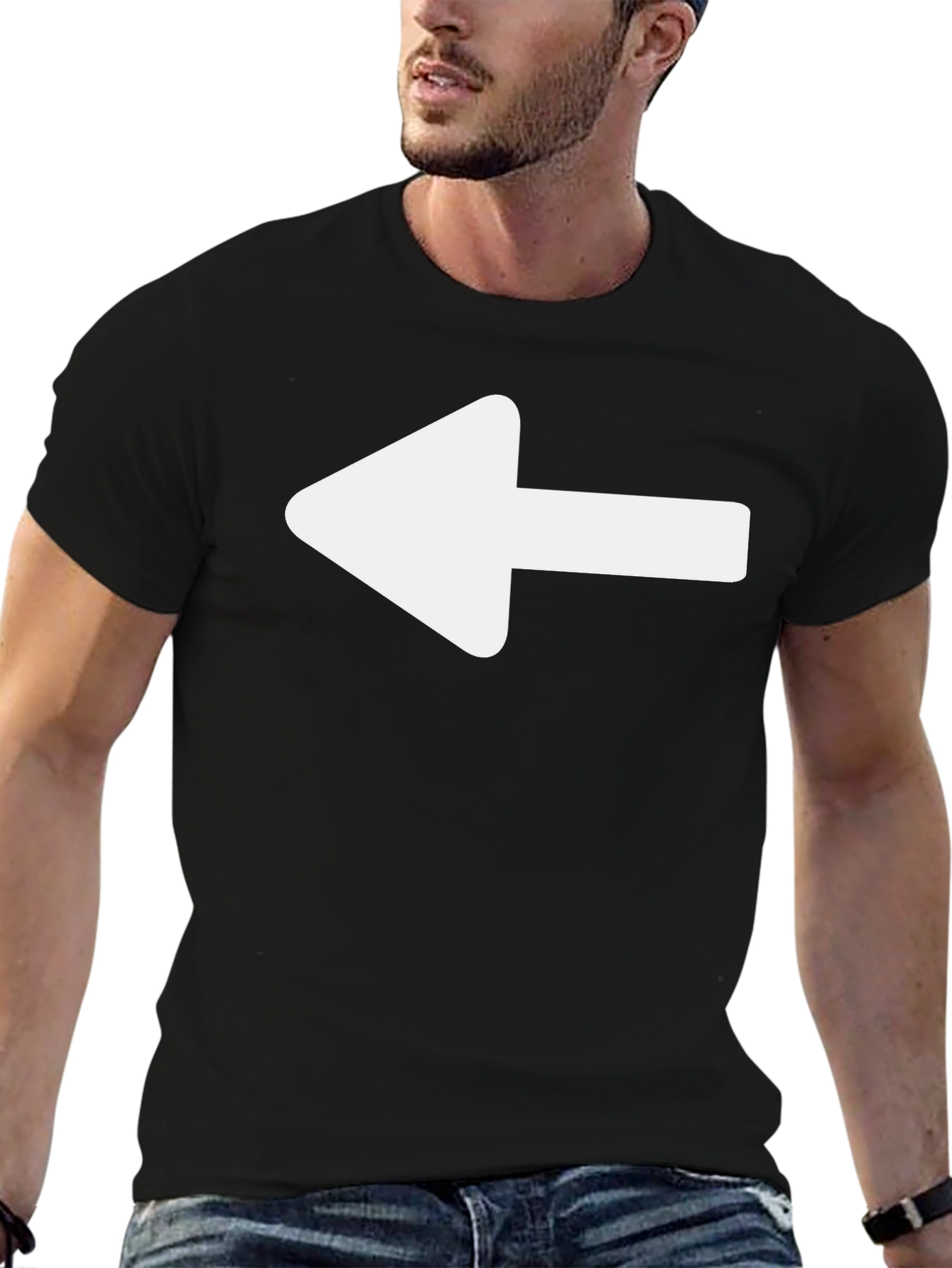 Left Arrow Graphic T-Shirt - Casual Black Tee