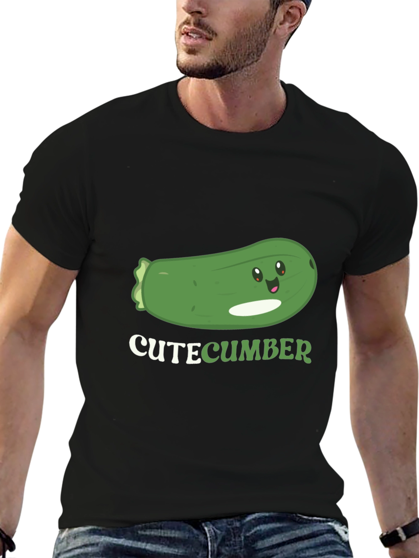 Cute Cucumber Graphic T-Shirt - Black Cotton Tee