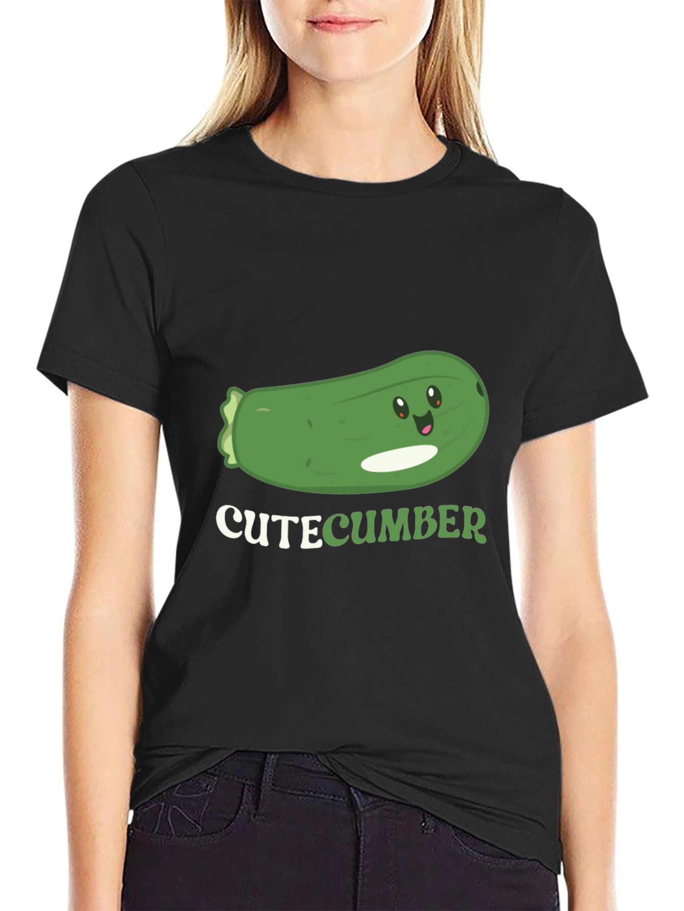 Cute Cucumber Graphic T-Shirt - Black Cotton Tee