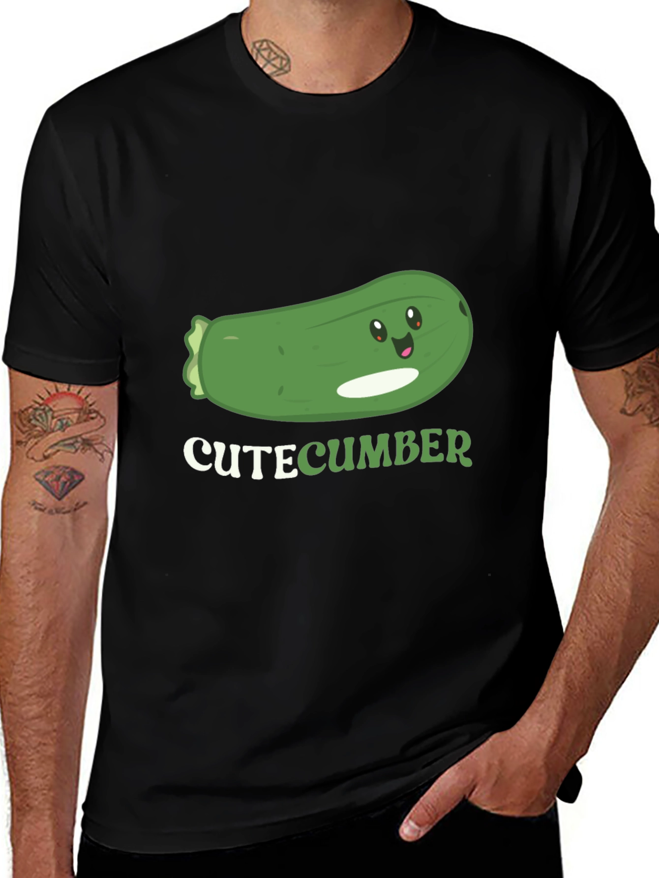 Cute Cucumber Graphic T-Shirt - Black Cotton Tee