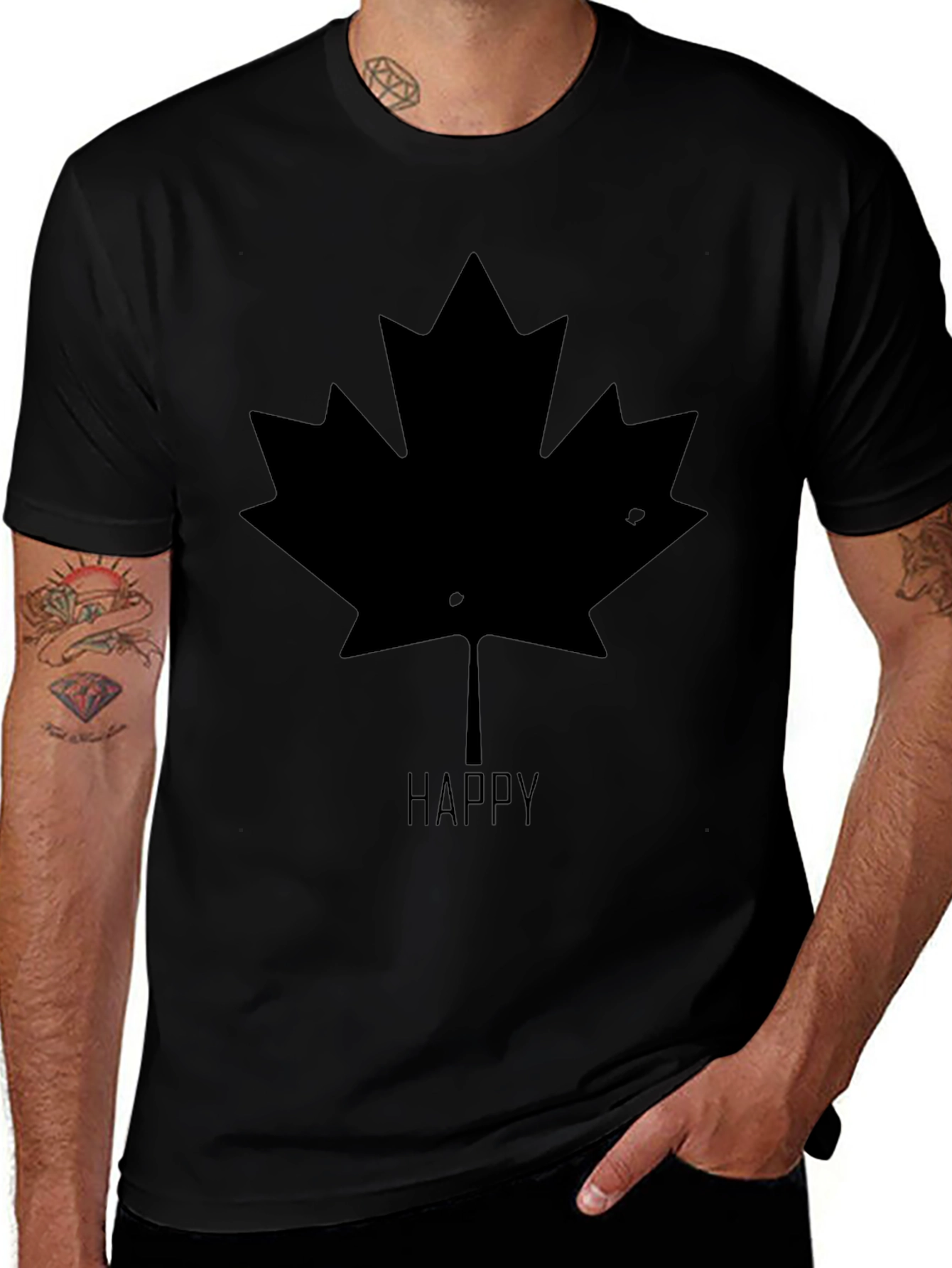 Happy Maple Leaf Graphic T-Shirt - Black