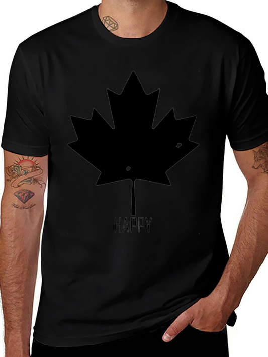 Happy Maple Leaf Graphic T-Shirt - Black